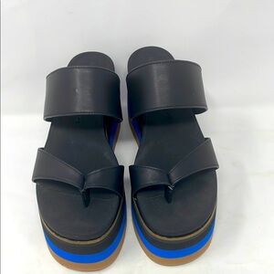 Naked Feet Black Blue Brown Striped Thong Slip-On Platform Sandals Size 7.5